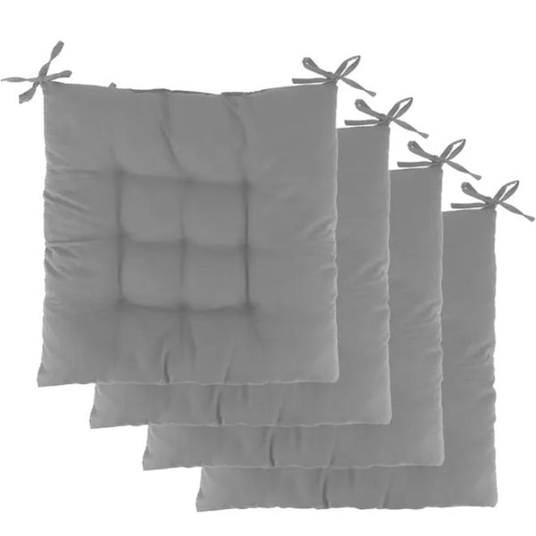 HKM-309907 Square Soft Tie-On Chair Cushion Pads - Set of 4 Sitting Mats