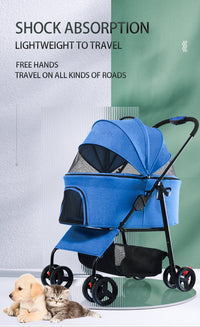 HKM-310035 Luxury Folding Pet Stroller for Dogs and Cats with Large Wheels and One-Click Folding Mechanism