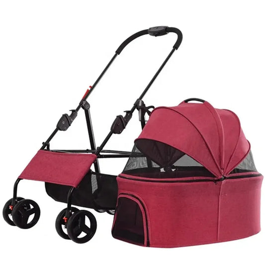 HKM-310035 Luxury Folding Pet Stroller for Dogs and Cats with Large Wheels and One-Click Folding Mechanism