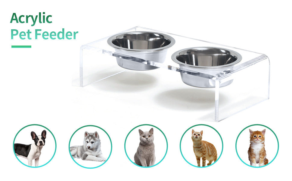 HKM-3100861 Acrylic Pet Feeder for Dogs and Cats - Environmentally Friendly Clear Feeding Rack