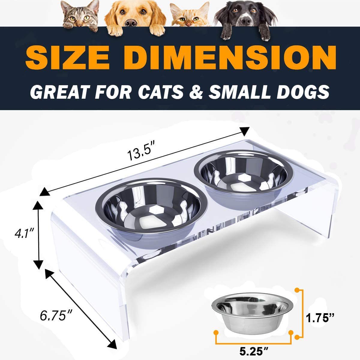 HKM-3100861 Acrylic Pet Feeder for Dogs and Cats - Environmentally Friendly Clear Feeding Rack