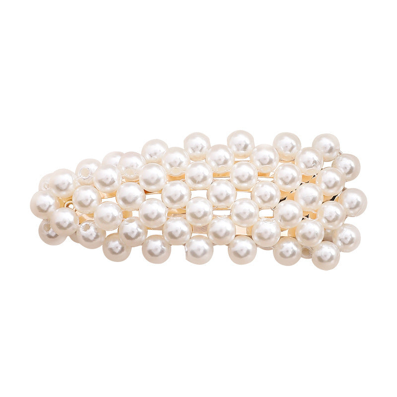 HKM-310099 Elegant Pearl Triangle Hairpin – Alloy Side Clip Accessory