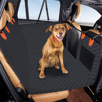 HKM-3101501 Dog Car Back Seat Cover with Zipper Mesh Window, Waterproof 600D Oxford Cloth, Anti-Slip Seat Protector with Storage Bags for Cars, SUVs, and Trucks