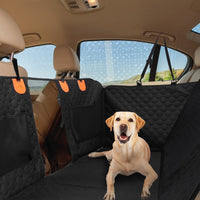 HKM-3101501 Dog Car Back Seat Cover with Zipper Mesh Window, Waterproof 600D Oxford Cloth, Anti-Slip Seat Protector with Storage Bags for Cars, SUVs, and Trucks