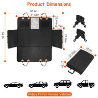 HKM-3101501 Dog Car Back Seat Cover with Zipper Mesh Window, Waterproof 600D Oxford Cloth, Anti-Slip Seat Protector with Storage Bags for Cars, SUVs, and Trucks