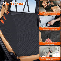 HKM-3101501 Dog Car Back Seat Cover with Zipper Mesh Window, Waterproof 600D Oxford Cloth, Anti-Slip Seat Protector with Storage Bags for Cars, SUVs, and Trucks
