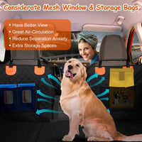 HKM-3101501 Dog Car Back Seat Cover with Zipper Mesh Window, Waterproof 600D Oxford Cloth, Anti-Slip Seat Protector with Storage Bags for Cars, SUVs, and Trucks