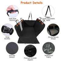HKM-3101501 Dog Car Back Seat Cover with Zipper Mesh Window, Waterproof 600D Oxford Cloth, Anti-Slip Seat Protector with Storage Bags for Cars, SUVs, and Trucks