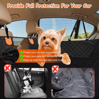 HKM-3101501 Dog Car Back Seat Cover with Zipper Mesh Window, Waterproof 600D Oxford Cloth, Anti-Slip Seat Protector with Storage Bags for Cars, SUVs, and Trucks