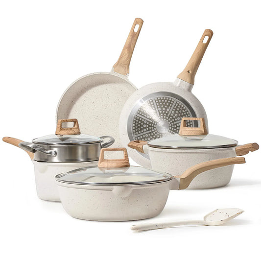 HKM-310227 10-Piece Cookware Set with Frying Pan, Soup Pot, and Spatula for Versatile Kitchen Cooking