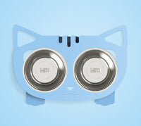 HKM-3102653 Anti-Falling Inclined Feeding Bowl for Cats and Dogs - Stainless Steel, Durable Design, Available in Black, White, Pink, Blue