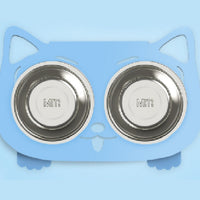 HKM-3102653 Anti-Falling Inclined Feeding Bowl for Cats and Dogs - Stainless Steel, Durable Design, Available in Black, White, Pink, Blue