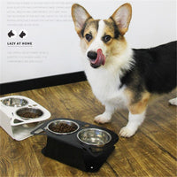 HKM-3102653 Anti-Falling Inclined Feeding Bowl for Cats and Dogs - Stainless Steel, Durable Design, Available in Black, White, Pink, Blue