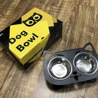 HKM-3102653 Anti-Falling Inclined Feeding Bowl for Cats and Dogs - Stainless Steel, Durable Design, Available in Black, White, Pink, Blue