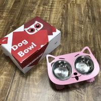 HKM-3102653 Anti-Falling Inclined Feeding Bowl for Cats and Dogs - Stainless Steel, Durable Design, Available in Black, White, Pink, Blue