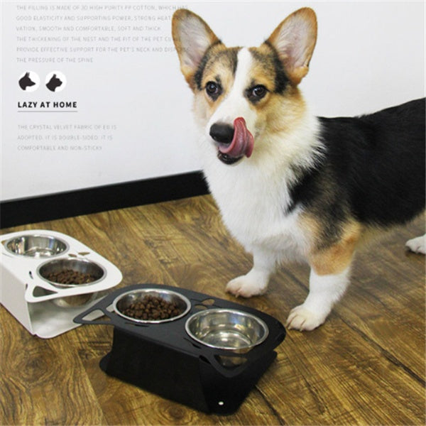 HKM-3102653 Anti-Falling Inclined Feeding Bowl for Cats and Dogs - Stainless Steel, Durable Design, Available in Black, White, Pink, Blue