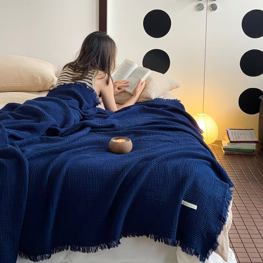 HKM-310355 Four-Layer Cotton Tassel Blanket for Sofa and Office, Multiple Color Options Available, Size 130x170cm & 150x200cm