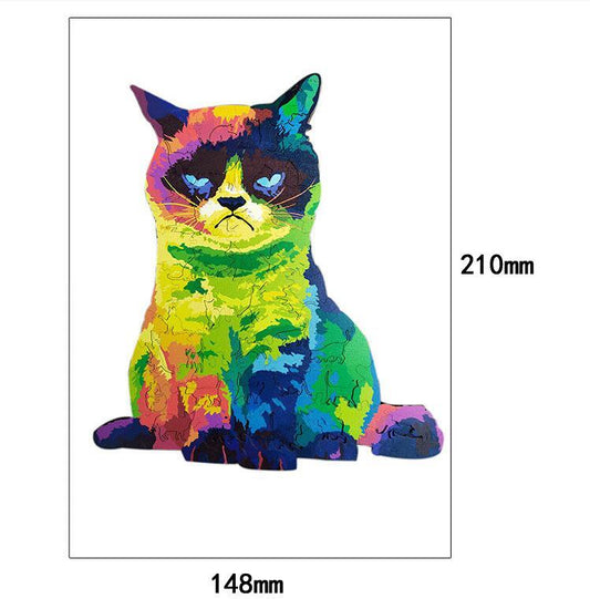 HKM-310355 Wooden Animal Puzzle Set - Irregular Rainbow Cat, Lion, Fox, Owl, Wolf Head - Multiple Sizes for Intelligence Development and Fun