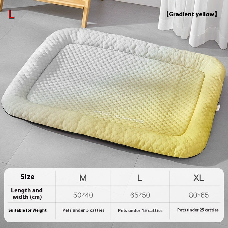 HKM-3104317 Cooling Ice Silk Pet Mat - Gradient Colors in Yellow, Black, Blue - Sizes M, L, XL