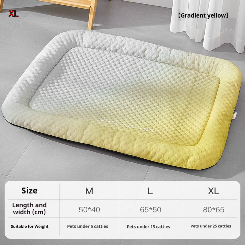 HKM-3104317 Cooling Ice Silk Pet Mat - Gradient Colors in Yellow, Black, Blue - Sizes M, L, XL