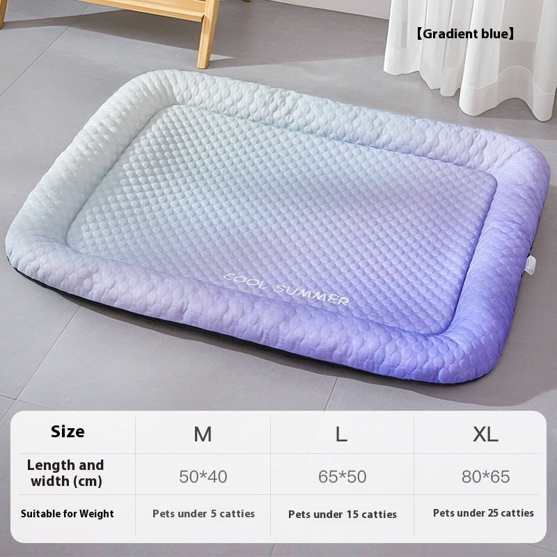 HKM-3104317 Cooling Ice Silk Pet Mat - Gradient Colors in Yellow, Black, Blue - Sizes M, L, XL