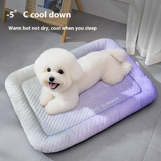 HKM-3104317 Cooling Ice Silk Pet Mat - Gradient Colors in Yellow, Black, Blue - Sizes M, L, XL