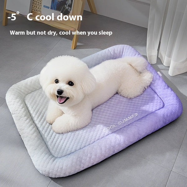 HKM-3104317 Cooling Ice Silk Pet Mat - Gradient Colors in Yellow, Black, Blue - Sizes M, L, XL