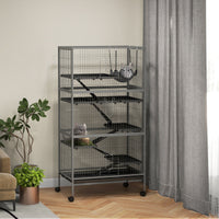 HKM-3106109 Rolling Small Animal Cage with 6 Doors, Hammock, Removable Tray for Ferrets, Chinchillas, and Other Pets