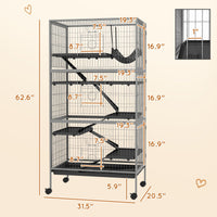HKM-3106109 Rolling Small Animal Cage with 6 Doors, Hammock, Removable Tray for Ferrets, Chinchillas, and Other Pets
