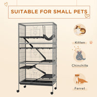 HKM-3106109 Rolling Small Animal Cage with 6 Doors, Hammock, Removable Tray for Ferrets, Chinchillas, and Other Pets