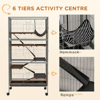 HKM-3106109 Rolling Small Animal Cage with 6 Doors, Hammock, Removable Tray for Ferrets, Chinchillas, and Other Pets