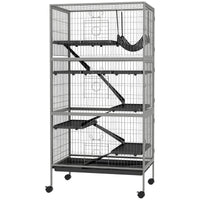 HKM-3106109 Rolling Small Animal Cage with 6 Doors, Hammock, Removable Tray for Ferrets, Chinchillas, and Other Pets