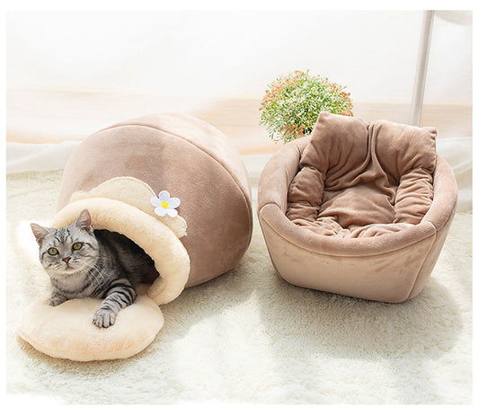 HKM-3106493 Cozy 3-in-1 Cat and Dog House with Soft Basin Shape for Ultimate Comfort