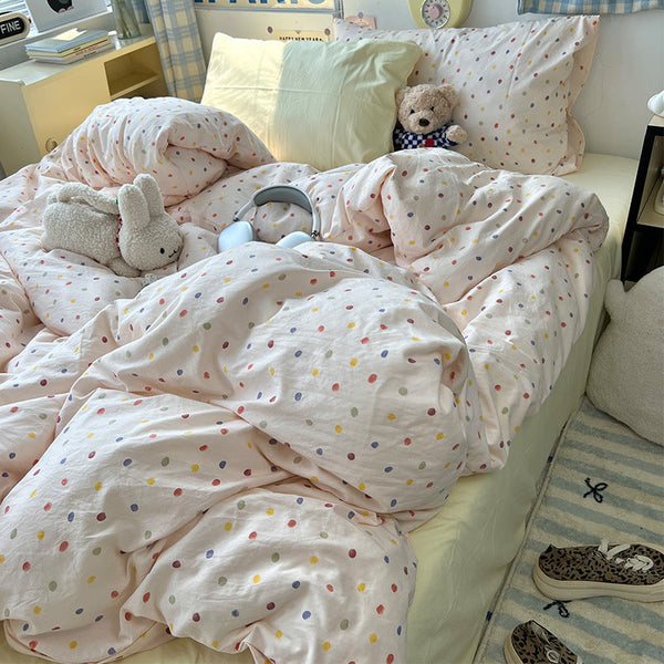 HKM-310675 Cartoon-Themed Washed Cotton Four-Piece Bedding Set with Fitted Sheet