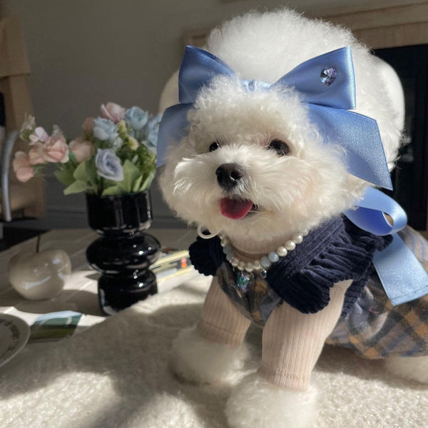 HKM-3107261 Princess Bow Tension Adjustment Pet Hair Band for Dogs - Available in Blue and Pink