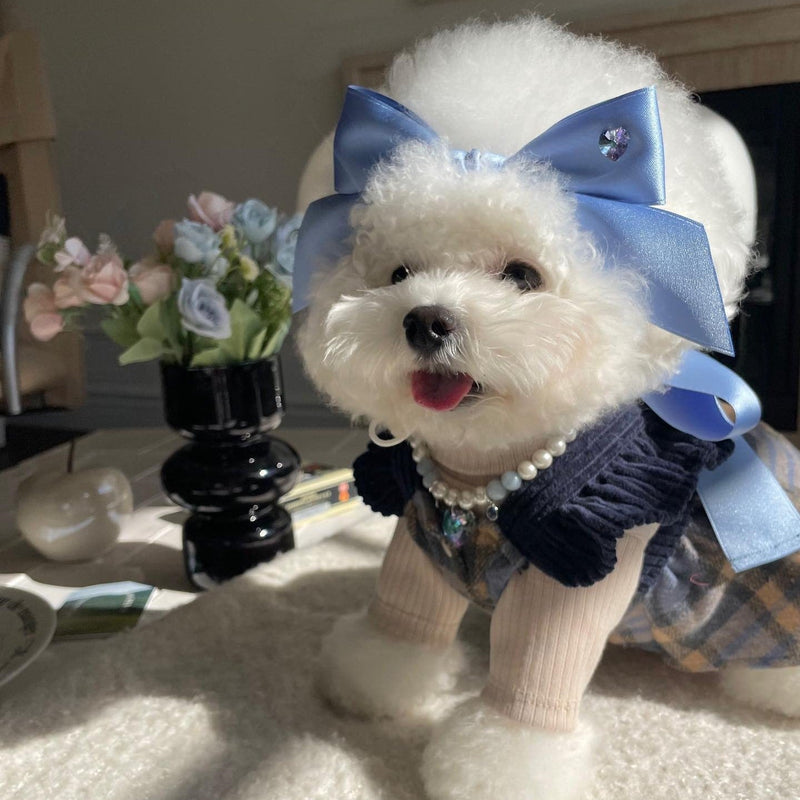HKM-3107261 Princess Bow Tension Adjustment Pet Hair Band for Dogs - Available in Blue and Pink