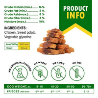 HKM-3108285 Sweet Potato & Chicken Dog Chew Treats - Grain-Free, Organic, Dried Snacks for Small & Large Dogs