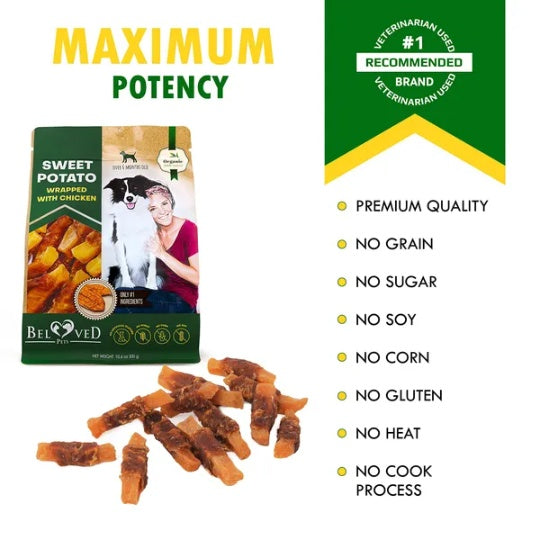 HKM-3108285 Sweet Potato & Chicken Dog Chew Treats - Grain-Free, Organic, Dried Snacks for Small & Large Dogs