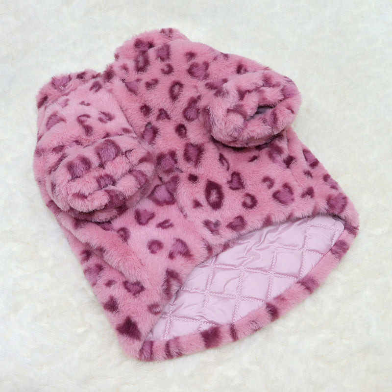 HKM-3108797 Cozy Pink Leopard Print Coat for Pets - Warm Polyester Fabric, Sizes M to XXL
