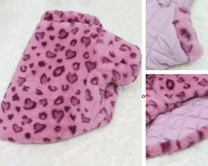 HKM-3108797 Cozy Pink Leopard Print Coat for Pets - Warm Polyester Fabric, Sizes M to XXL