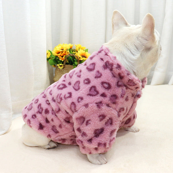 HKM-3108797 Cozy Pink Leopard Print Coat for Pets - Warm Polyester Fabric, Sizes M to XXL