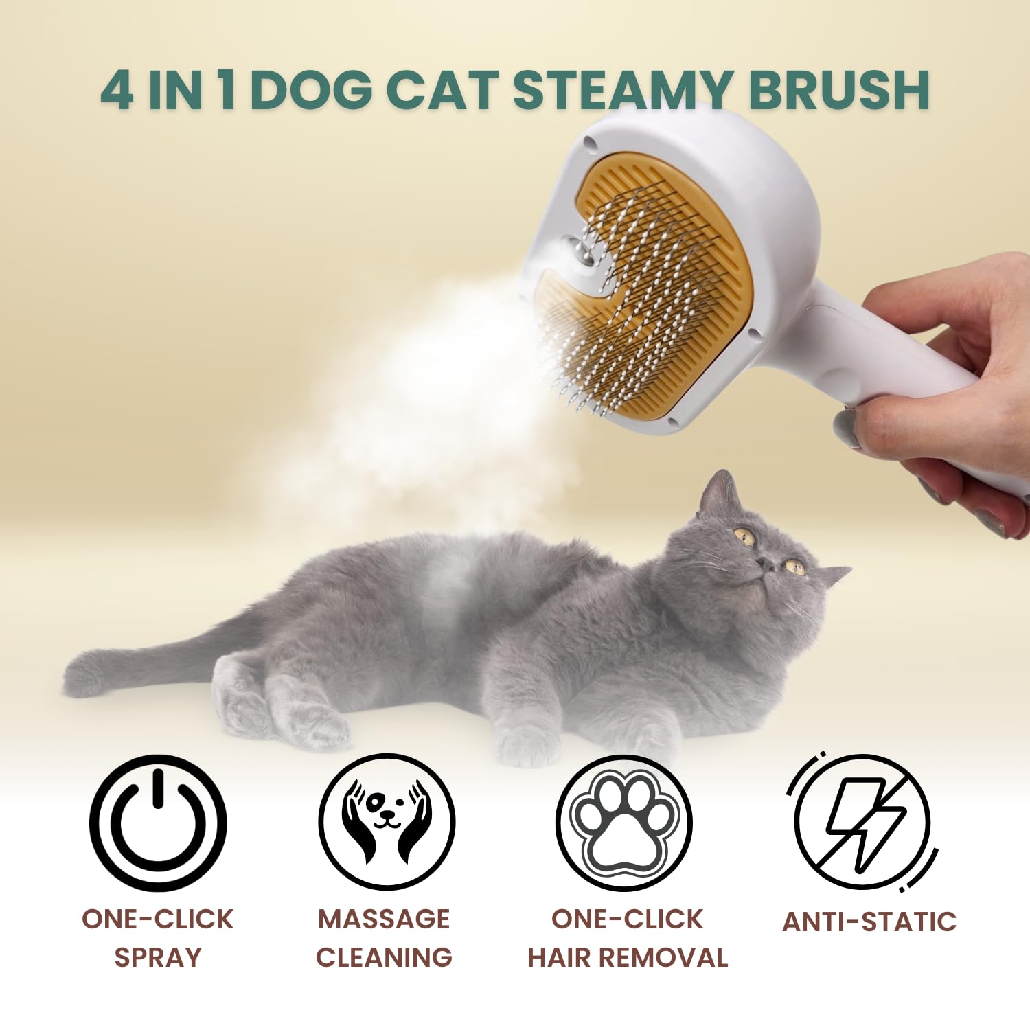 HKM-3109693 Water Brush for Dogs and Cats with Steam Massage and Self-Cleaning Slicker Brush for Shedding