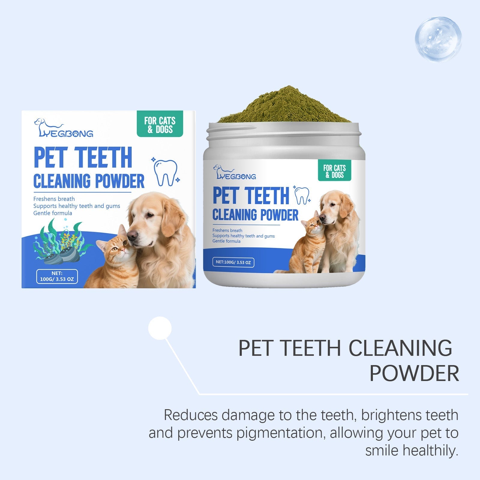 HKM-3110077 Pet Dental Cleaning Powder for Cats and Dogs - Effective Oral Care Solution