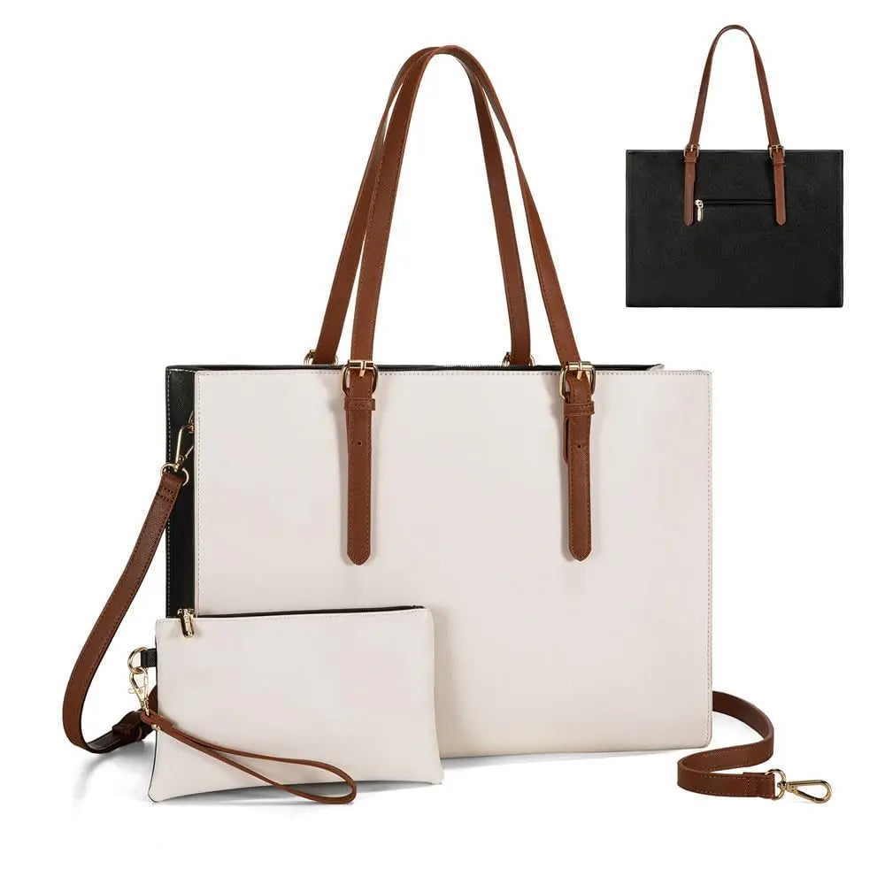 HKM-311059 Large Capacity PU Leather Laptop Tote Bag for 15.6-Inch Computers - Stylish Women's Shoulder Briefcase