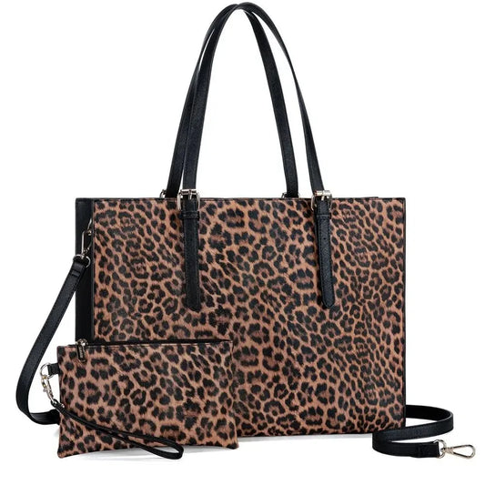 HKM-311059 Large Capacity PU Leather Laptop Tote Bag for 15.6-Inch Computers - Stylish Women's Shoulder Briefcase