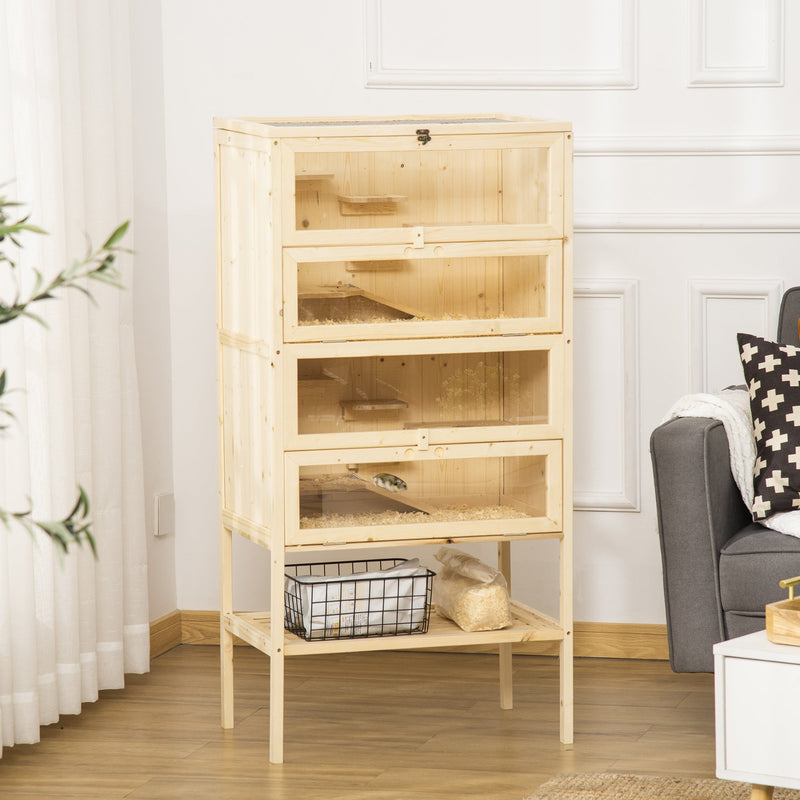 HKM-3111869 5-Tier Wooden Hamster Cage with Openable Top and Storage Shelf for Small Pets