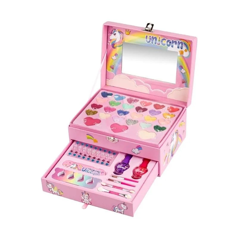 HKM-311187 Purple Cosmetic Makeup Kit for Girls with Eye Shadow and Nail Polish, 2 Layers Craft Case for Ages 2-13
