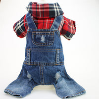 HKM-3114557 Large Plaid Denim Jumpsuit for Dogs - Four-Legged Casual Outfit in Red and Blue Grids
