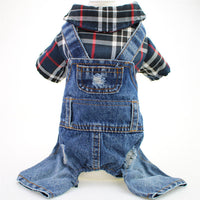 HKM-3114557 Large Plaid Denim Jumpsuit for Dogs - Four-Legged Casual Outfit in Red and Blue Grids