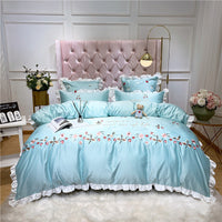 HKM-311507 Washed Silk Four-Piece Embroidered Pastoral Floral Bedding Set